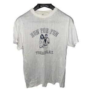 True Vintage Hanes Run For Fun Tuckahoe NY Single Stitch White T-Shirt Rare Sz L